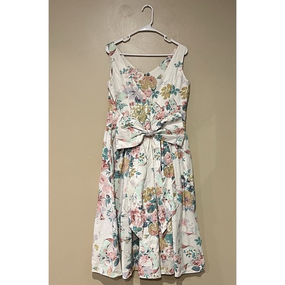 Vintage 80's Expo Womens Floral A-line Big Back Bow Size 12 Coquette Cottagecore - Picture 2 of 7